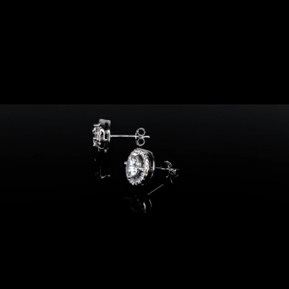 Halo Stud Diamond Earrings in Silver - Picture 4 of 7